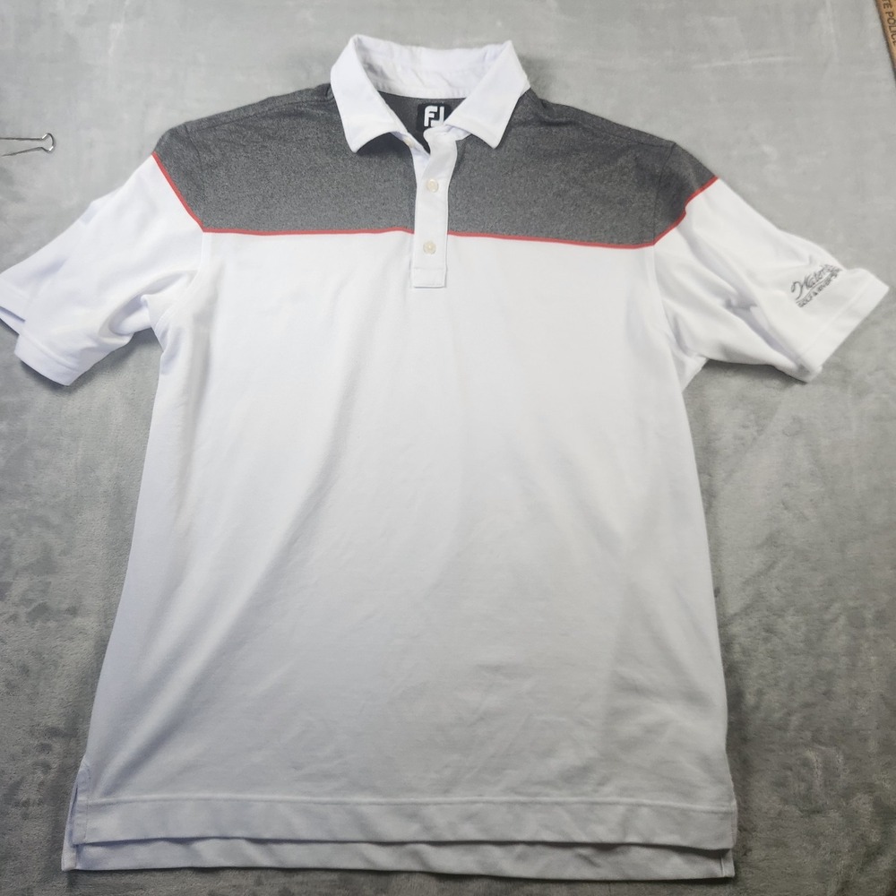 FootJoy Golf Polo Shirt Mens Large‎ White Gray White Colorblock Stretch Knit